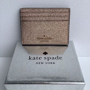 Boxed Kate Spade NY Rose Gold Shimmer Glitter Credit Card Holder I.D. Case NWT
